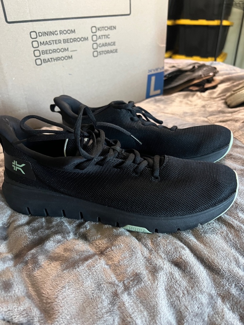 KURU Women’s Black Athletic Knit Sneakers with Mint Accents